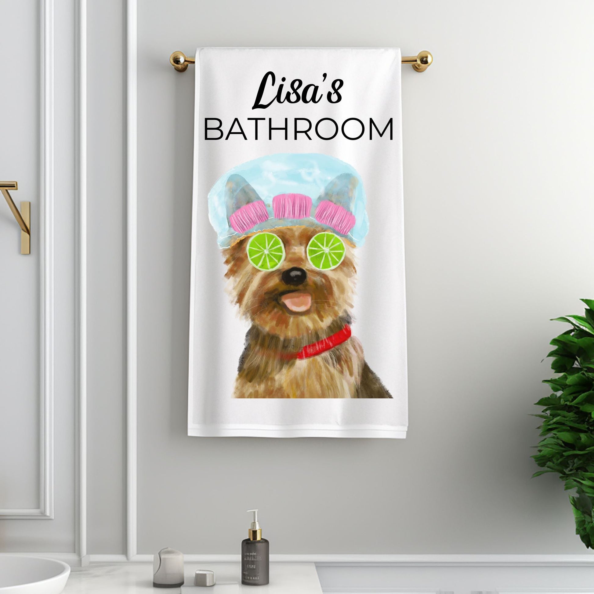 Yorkie Spa Day Bathroom Towel - MerikaArt