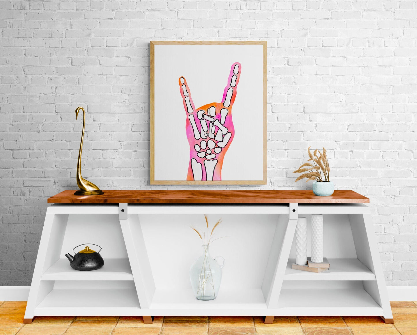 Halloween Peace Sign Painting, Pink an Orange Peace Sign Artwork, Holiday Wall Art, Skeleton Hand Peace Sign, Fall Painting