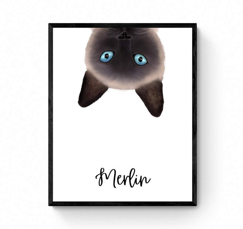 Personalized Siamese Cat Peeking Wall Art, Cute Cat Art Print, Siamese –  MerikaArt