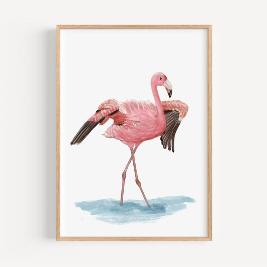 Pink Flamingo Art Print – Elegant Water Bird Decor for Tropical Lovers