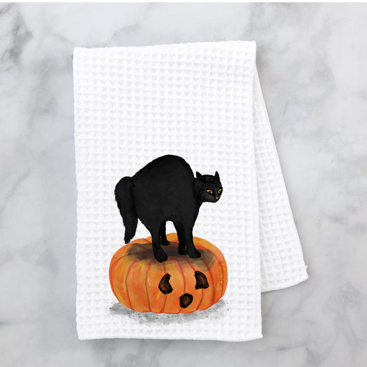 Black Cat on Pumpkin  Kitchen Towel