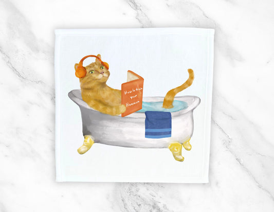 Relaxing Ginger Cat Washcloth – A Whimsical Cat Lover’s Gift