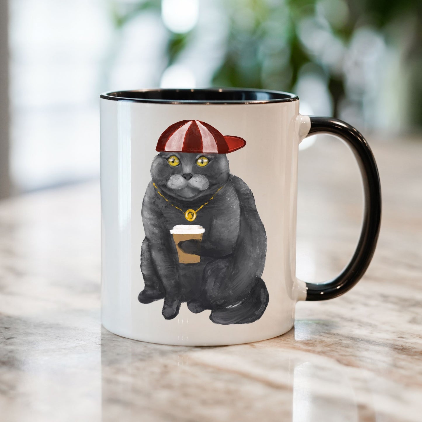 Stylish Cat with Coffee Ceramic Coffee Mug