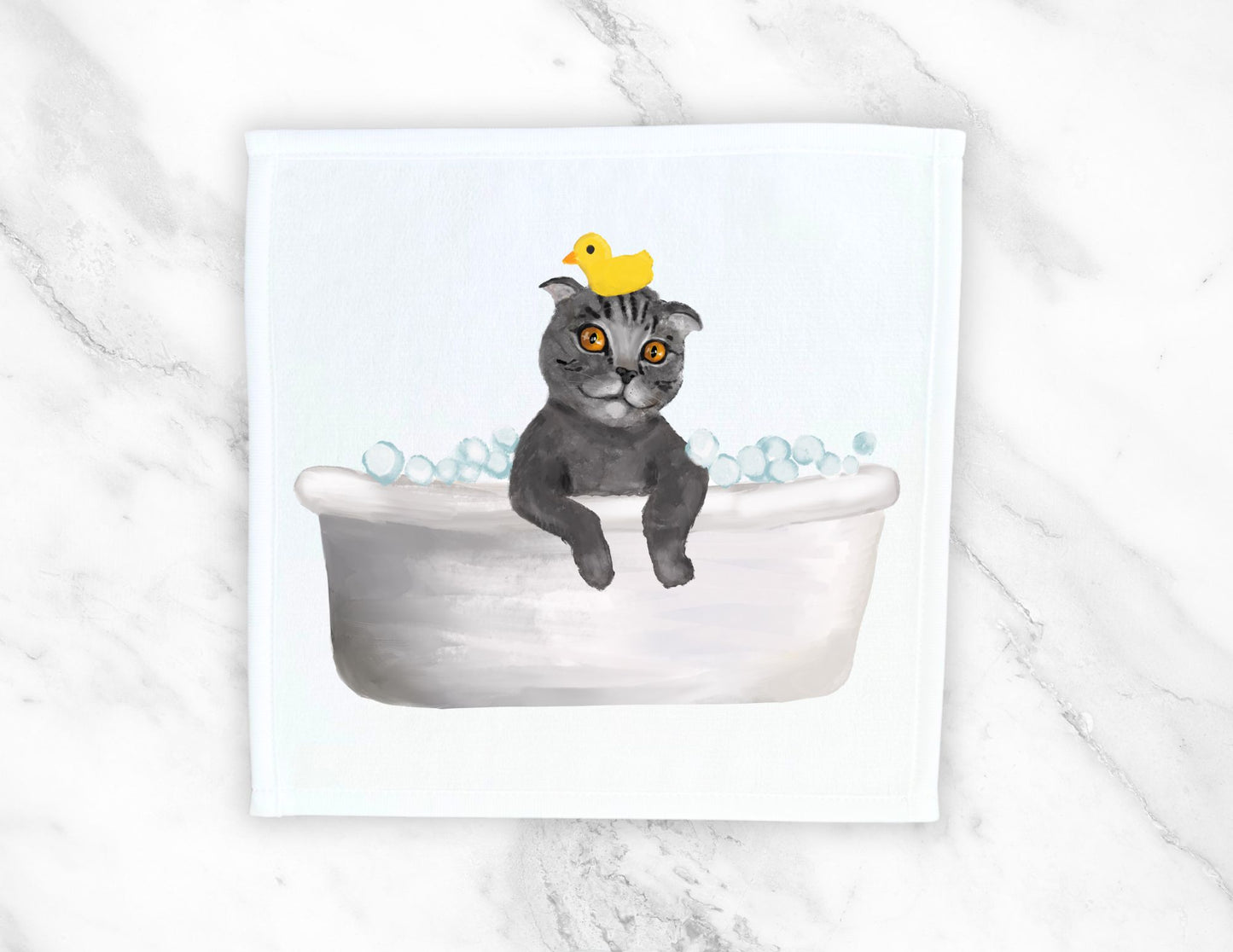 Playful Bathing Cat Washcloth – Whimsical Feline Art