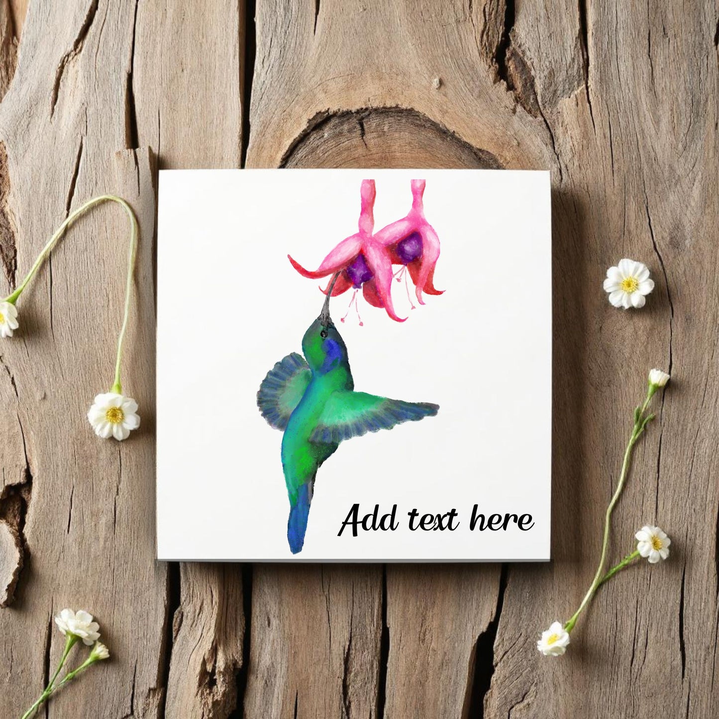 Hummingbird with Flower Ceramic Tile – Handcrafted Vibrant Bird Artwork