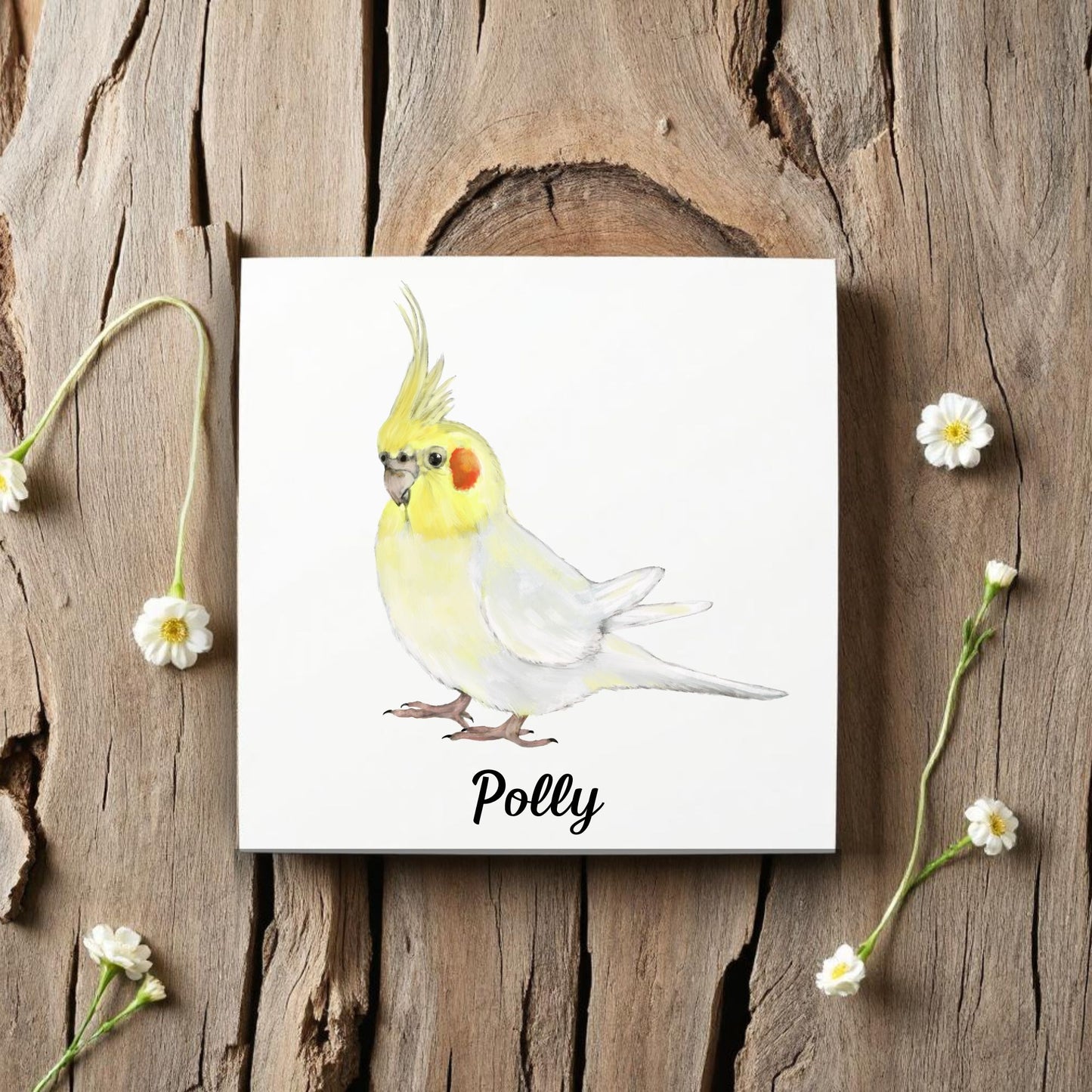 Lutino Cockatiel Ceramic Tile – Handcrafted Bird Lover Artwork