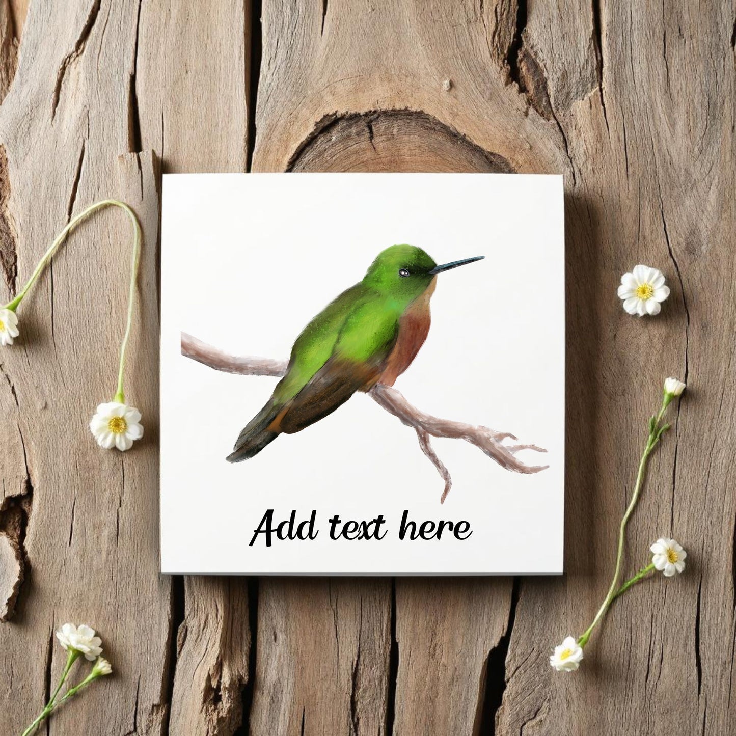 Green Hummingbird Ceramic Tile – Handcrafted Bird Lover Artwork