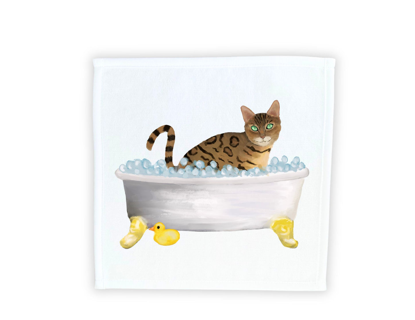 Bengal Cat in Bathtub Washcloth – A Playful Feline Gift