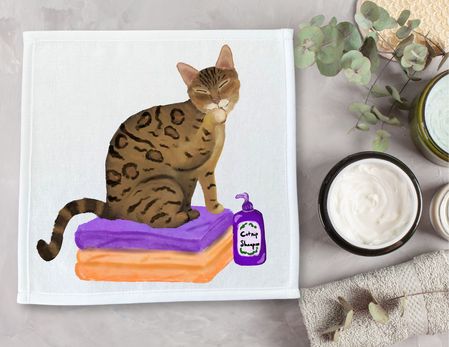 Groomed Bengal Cat Washcloth – A Purr-fect Feline Design