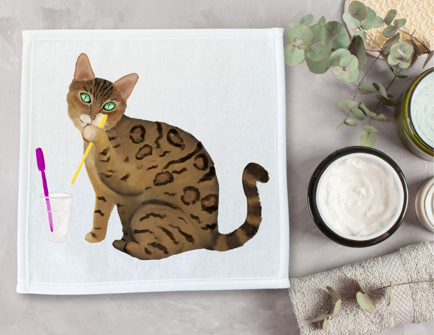 Whimsical Bengal Cat Washcloth – A Must-Have for Cat Lovers