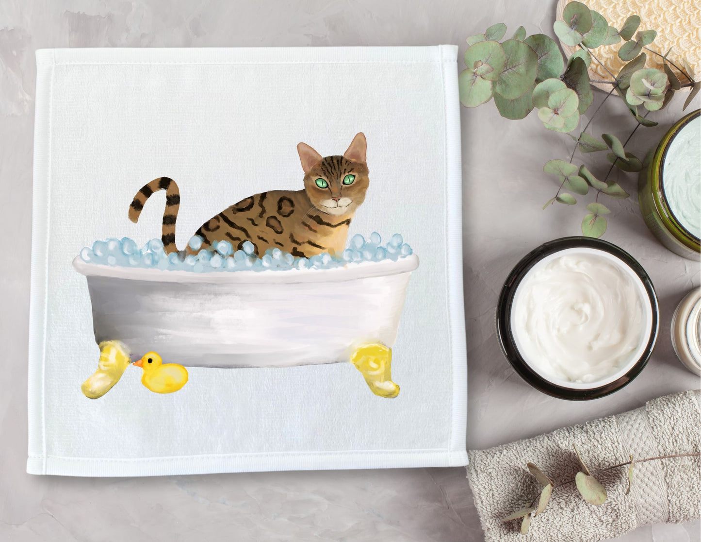 Bengal Cat in Bathtub Washcloth – A Playful Feline Gift