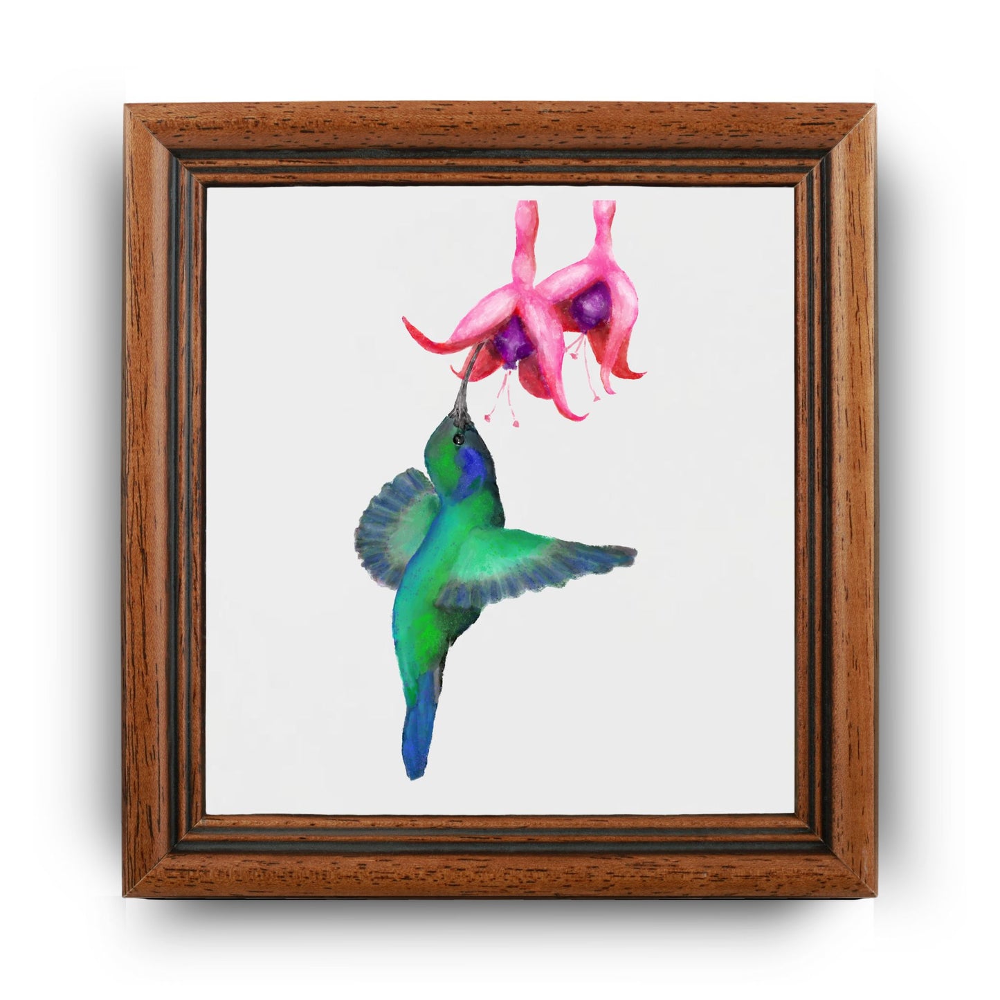 Hummingbird with Flower Ceramic Tile – Handcrafted Vibrant Bird Artwork