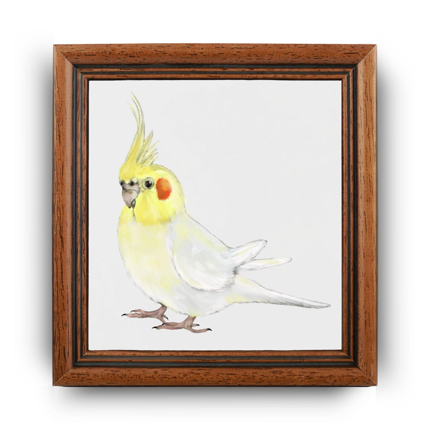 Lutino Cockatiel Ceramic Tile – Handcrafted Bird Lover Artwork