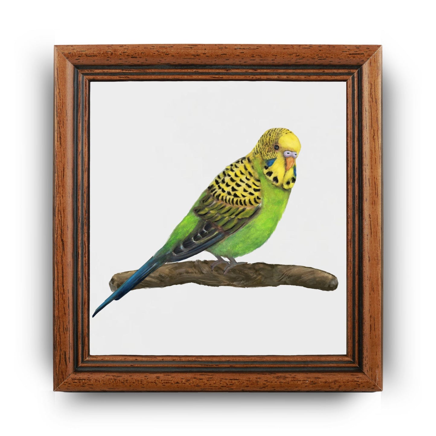 Green Budgerigar Ceramic Tile – Handcrafted Bird Lover Artwork