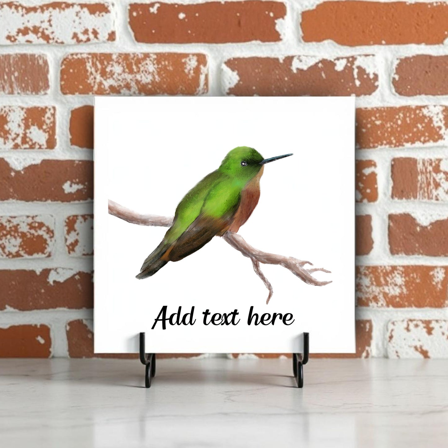 Green Hummingbird Ceramic Tile – Handcrafted Bird Lover Artwork