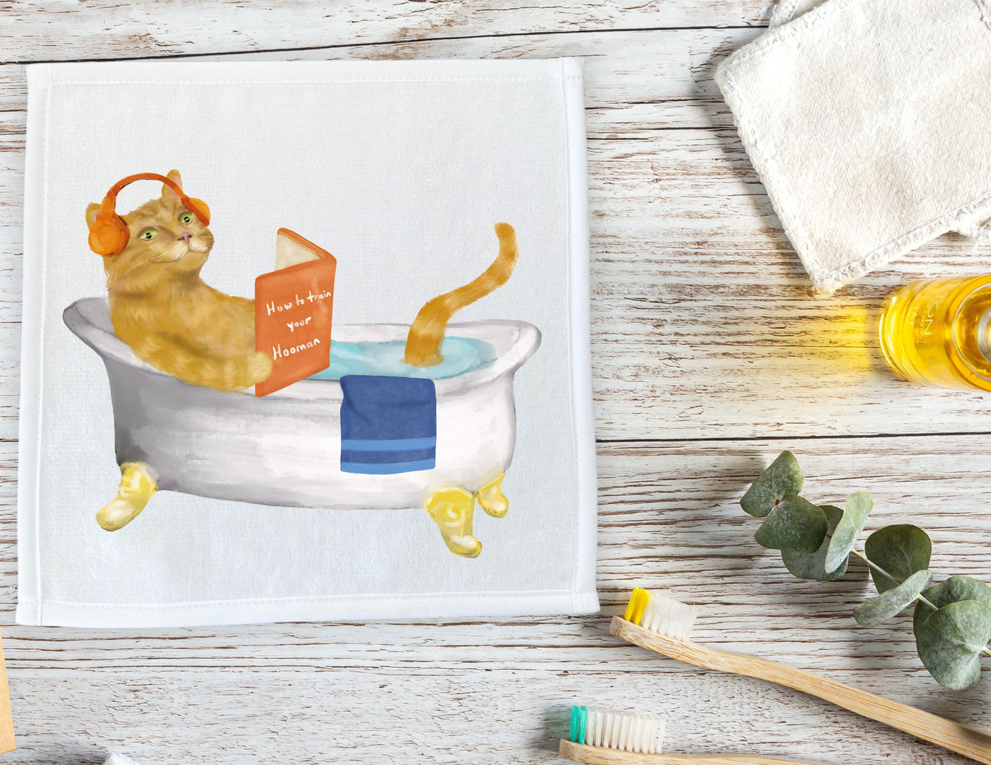 Relaxing Ginger Cat Washcloth – A Whimsical Cat Lover’s Gift