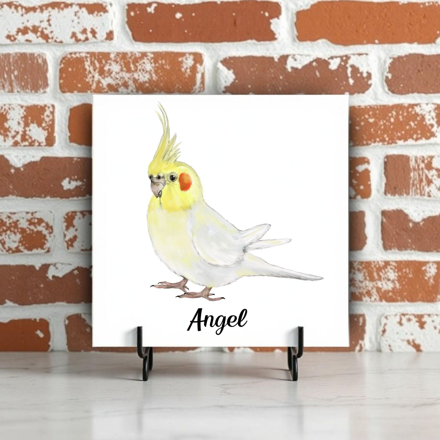 Lutino Cockatiel Ceramic Tile – Handcrafted Bird Lover Artwork