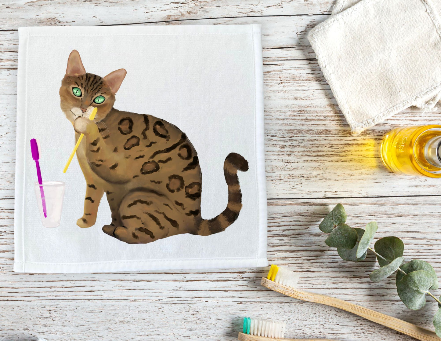 Whimsical Bengal Cat Washcloth – A Must-Have for Cat Lovers