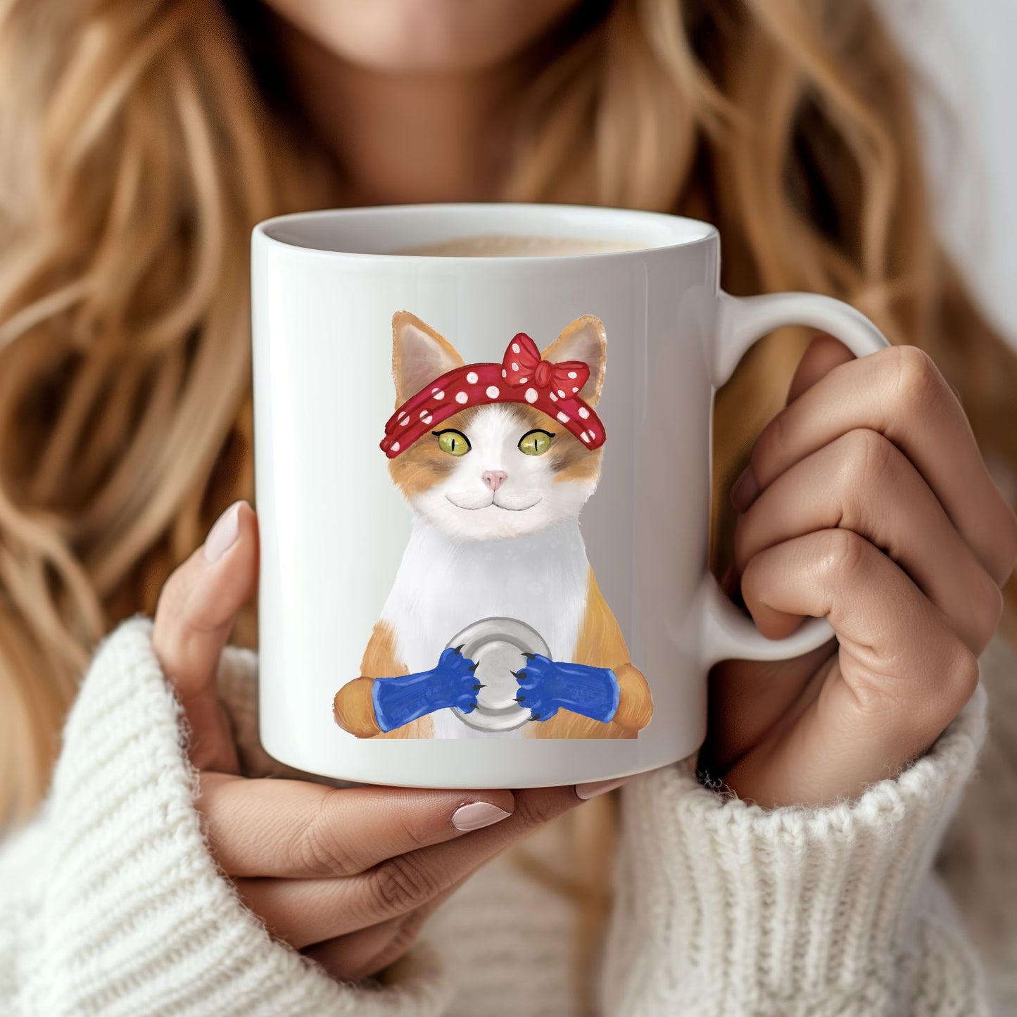 Rosie the Riveter Cat Ceramic Coffee Mug