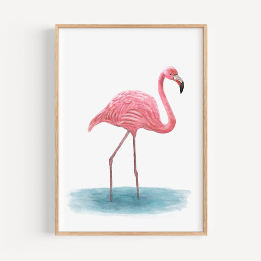 Pink Flamingo Art Print – Graceful Tropical Bird Decor