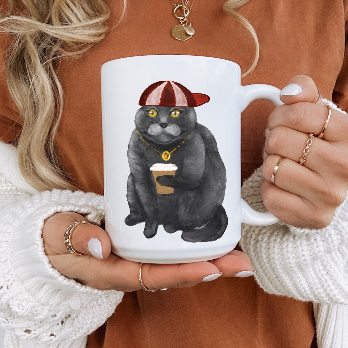 Stylish Cat with Coffee Ceramic Coffee Mug