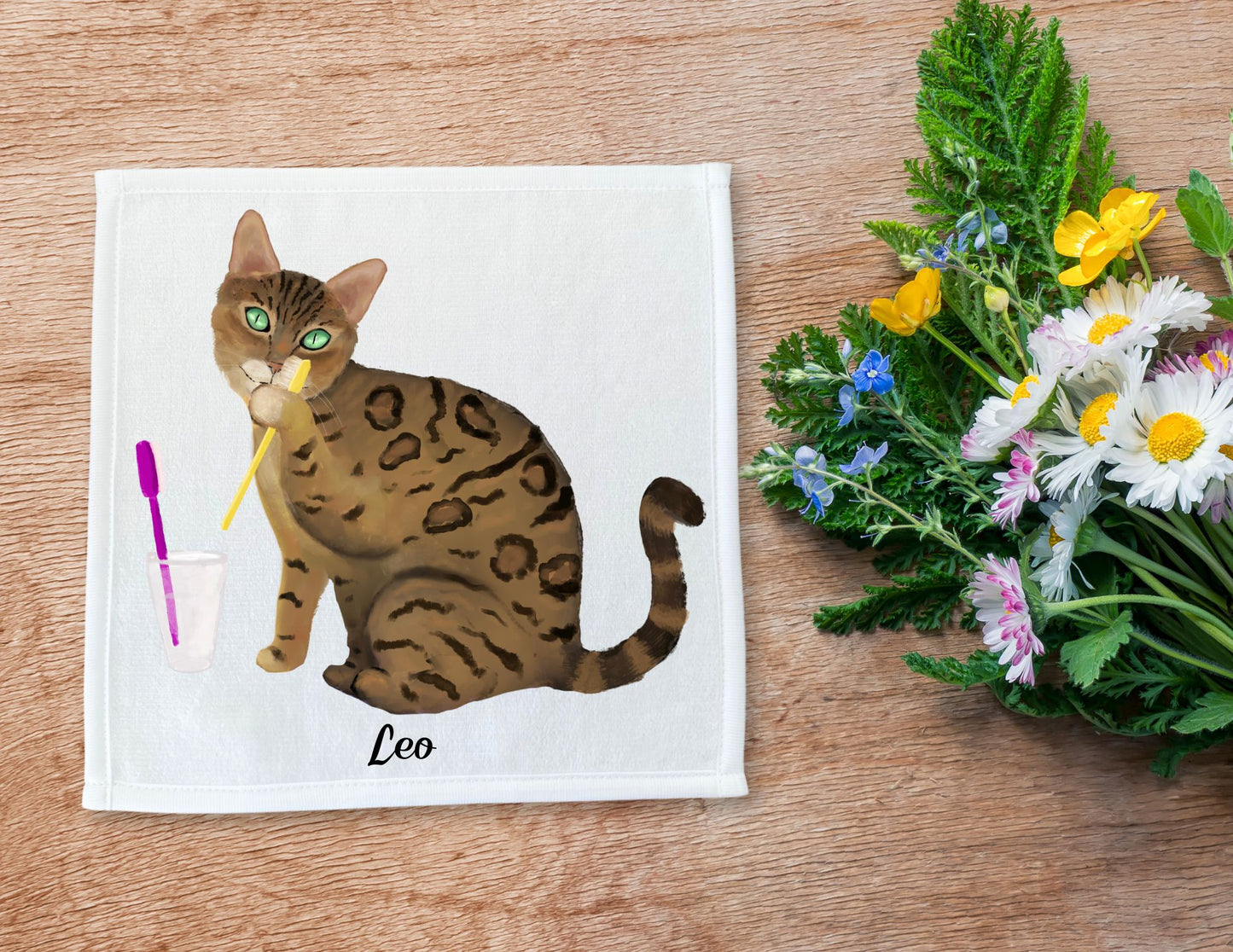 Whimsical Bengal Cat Washcloth – A Must-Have for Cat Lovers