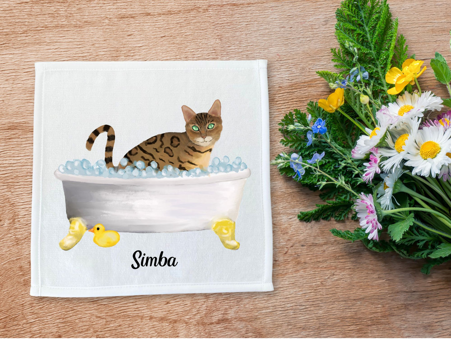 Bengal Cat in Bathtub Washcloth – A Playful Feline Gift