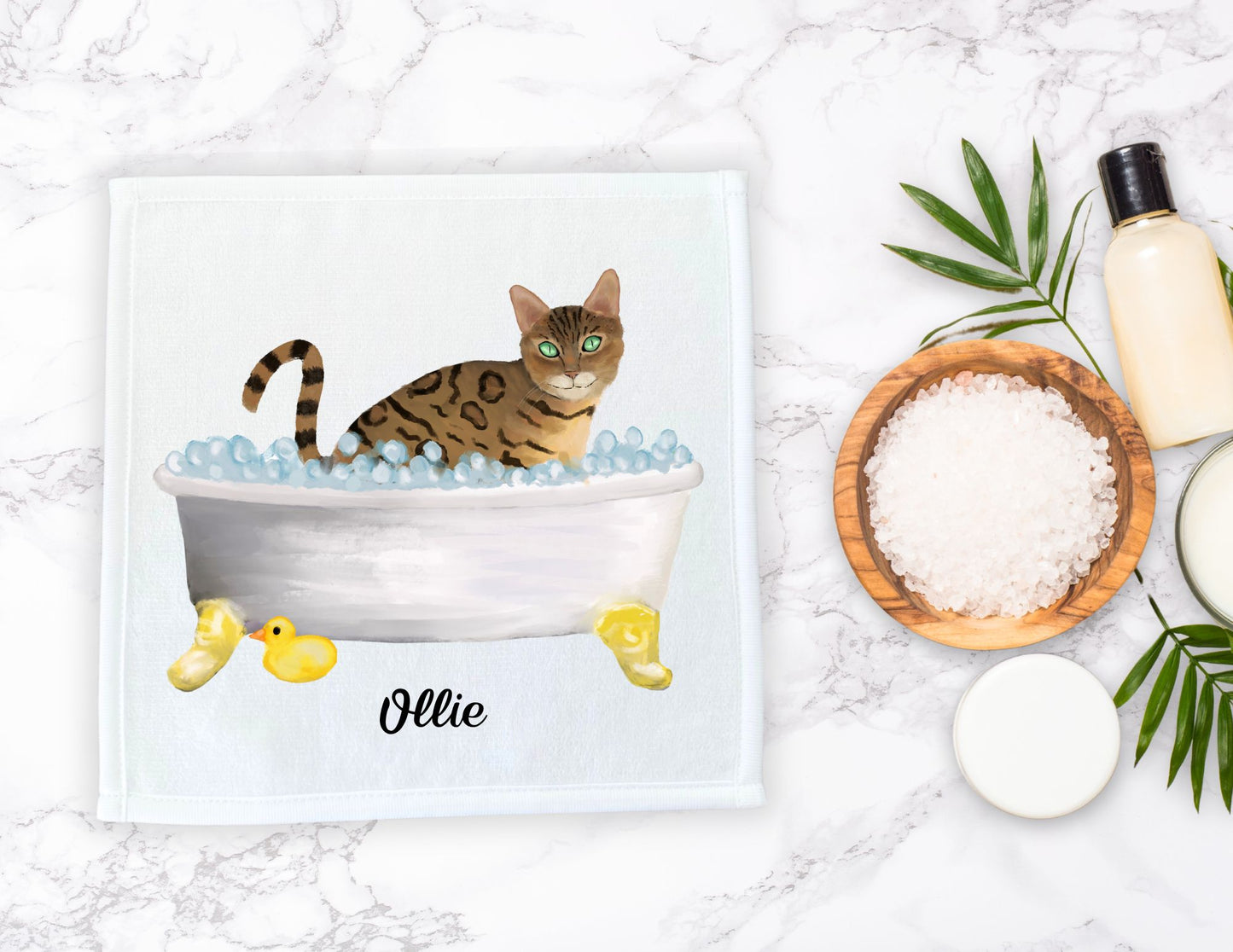 Bengal Cat in Bathtub Washcloth – A Playful Feline Gift