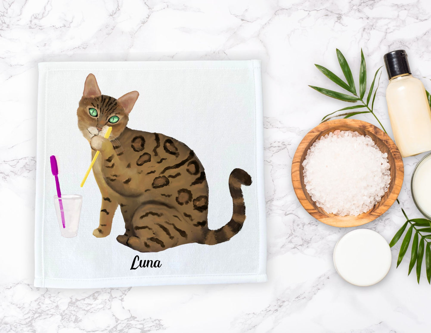 Whimsical Bengal Cat Washcloth – A Must-Have for Cat Lovers