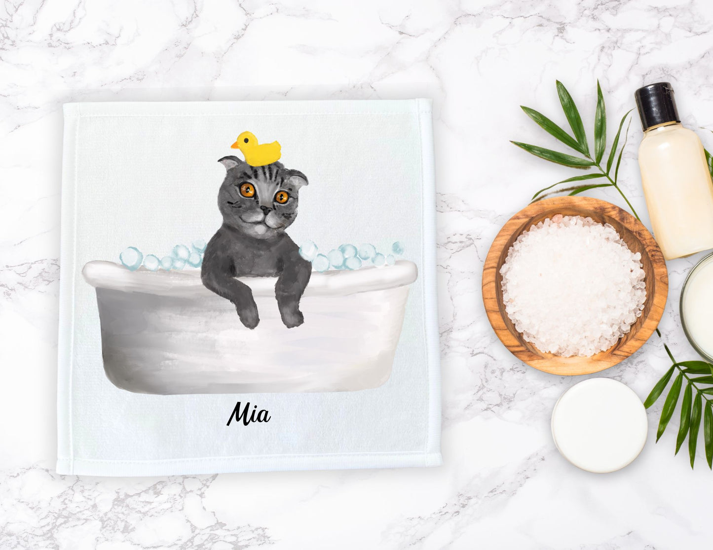 Playful Bathing Cat Washcloth – Whimsical Feline Art