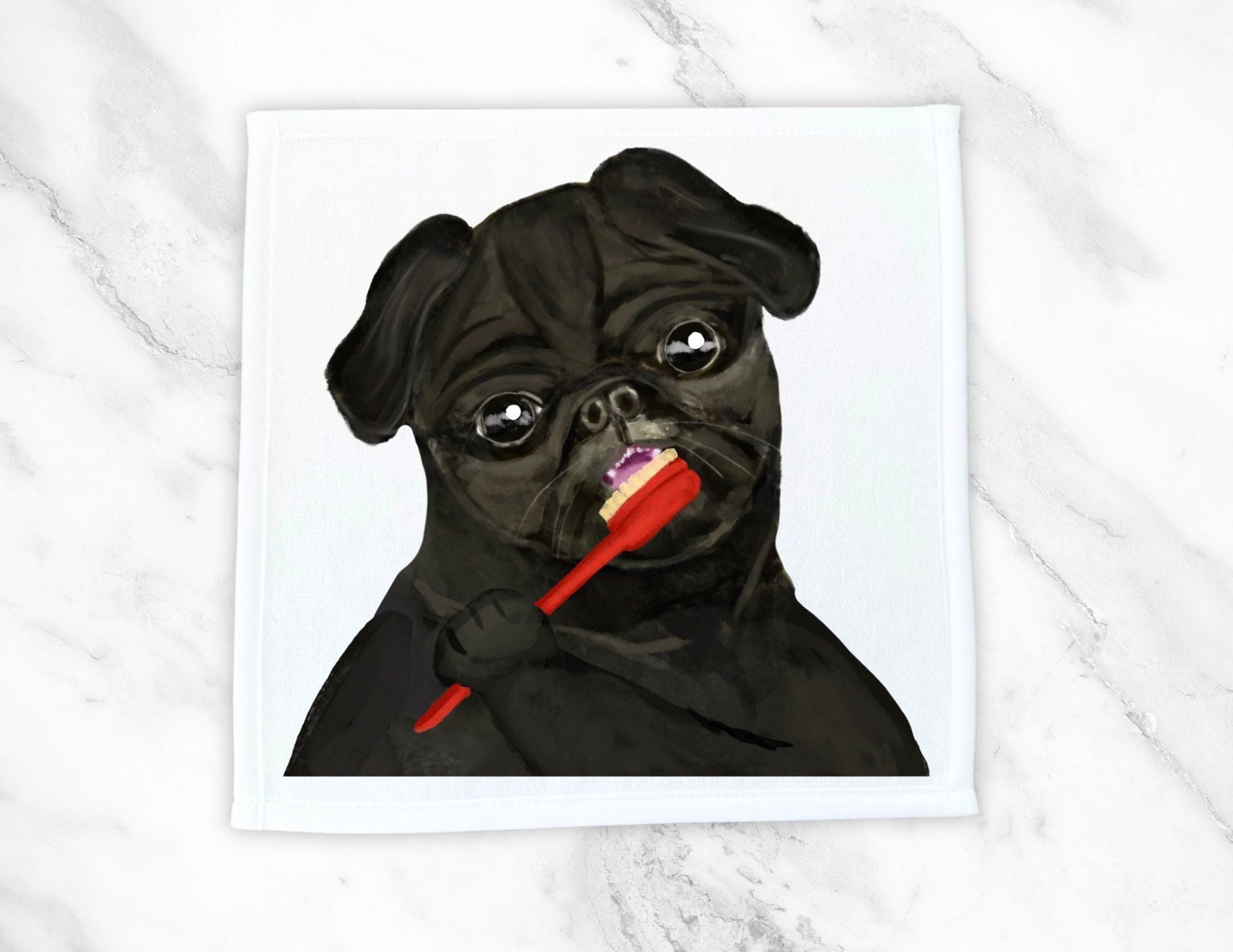 Adorable Pug Toothbrushing Washcloth - MerikaArt