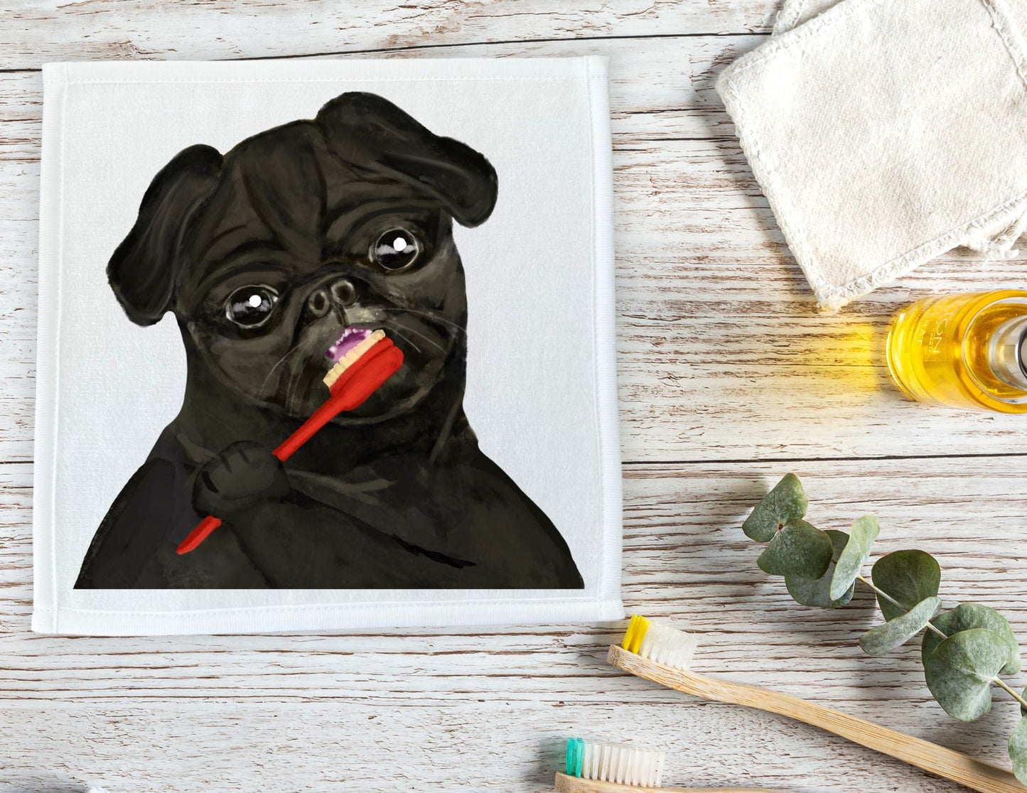 Adorable Pug Toothbrushing Washcloth - MerikaArt