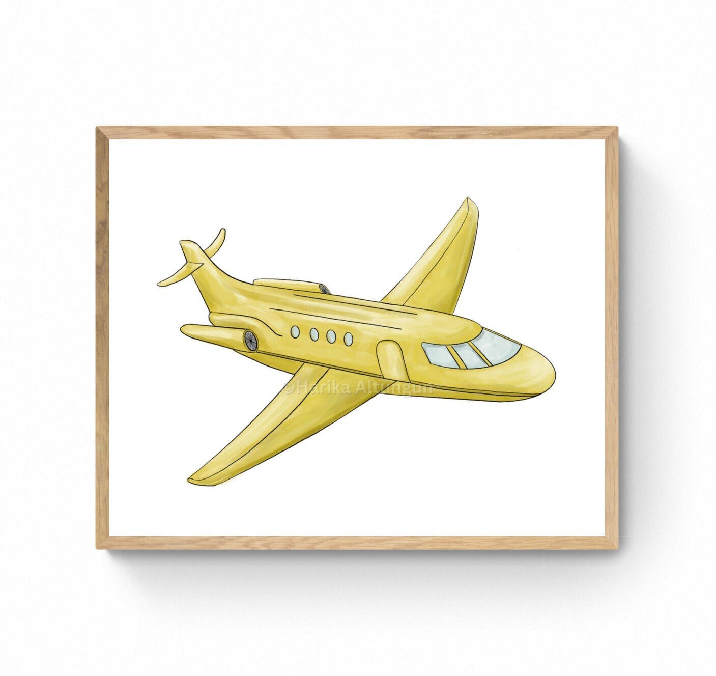 Airplane Wall Art, Kids Transportation Print, Yellow Private Plane Painting, Playroom and Nursery Art, Kids Adventure Print, Boys Room Gift - MerikaArt