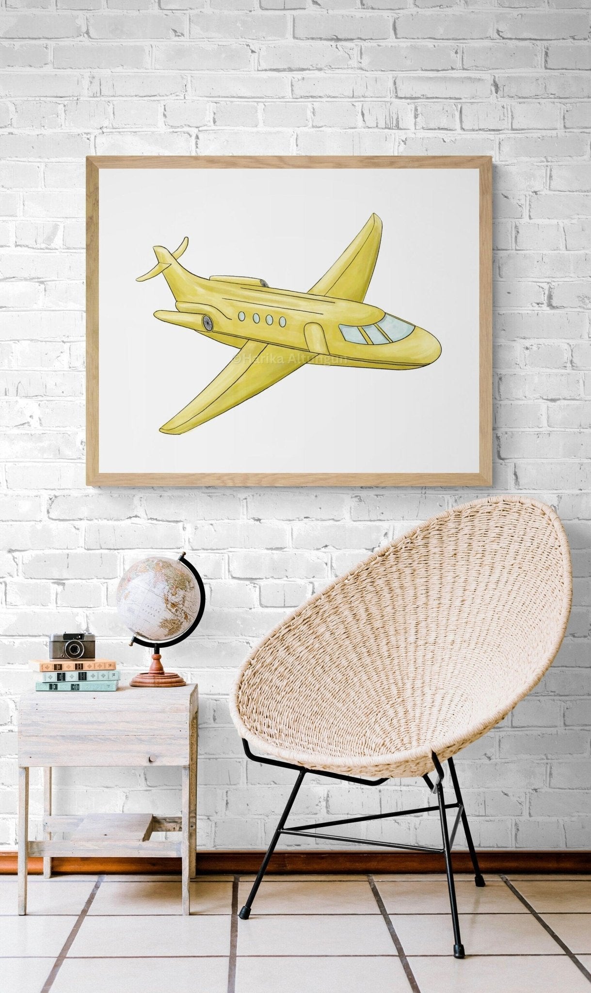 Airplane Wall Art, Kids Transportation Print, Yellow Private Plane Painting, Playroom and Nursery Art, Kids Adventure Print, Boys Room Gift - MerikaArt