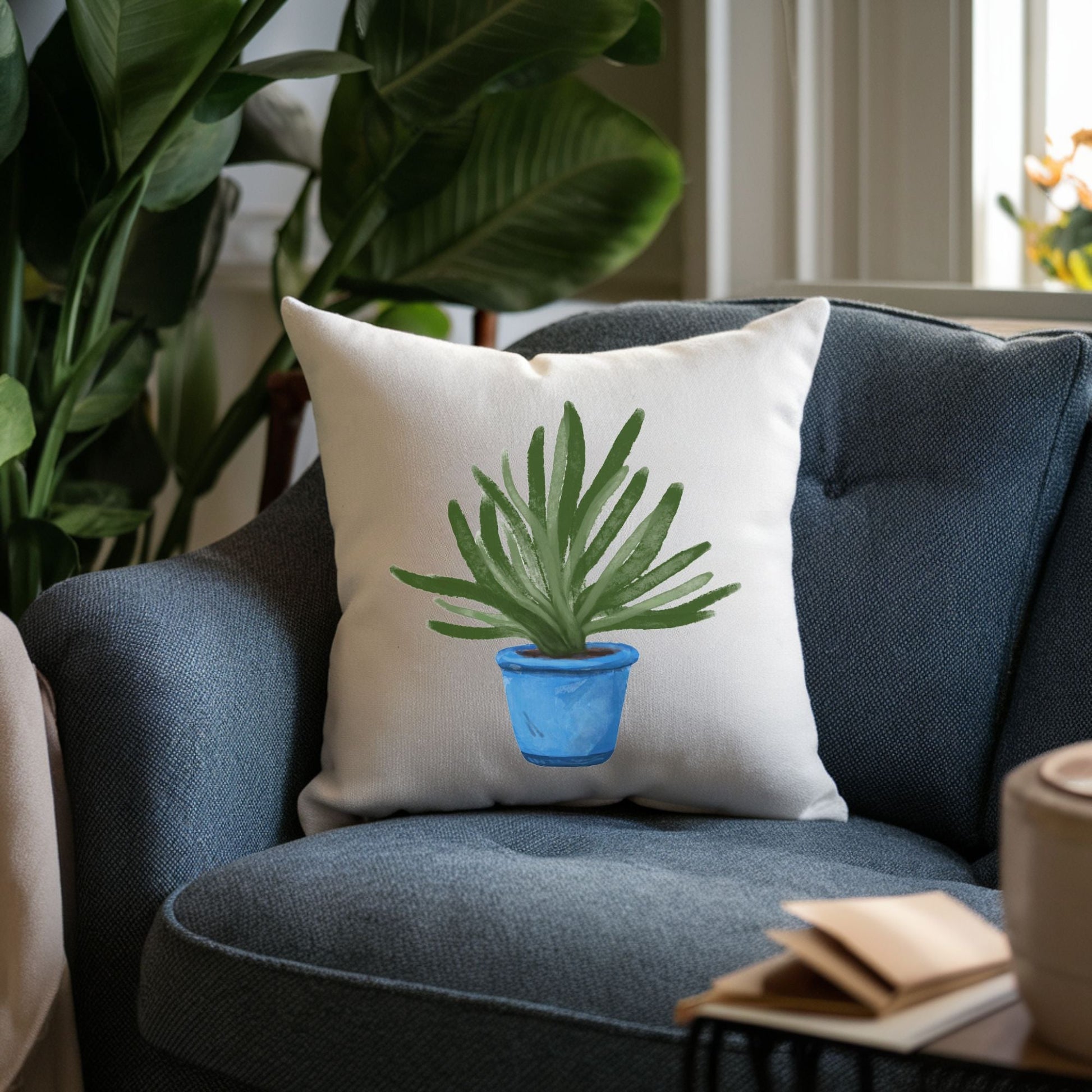 Aloe Plant Pillow in Blue Pot - MerikaArt