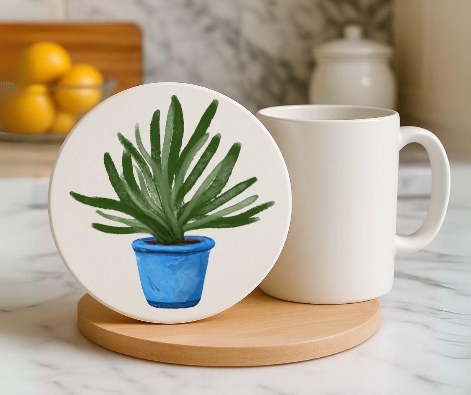 Aloe Vera Ceramic Coaster - MerikaArt