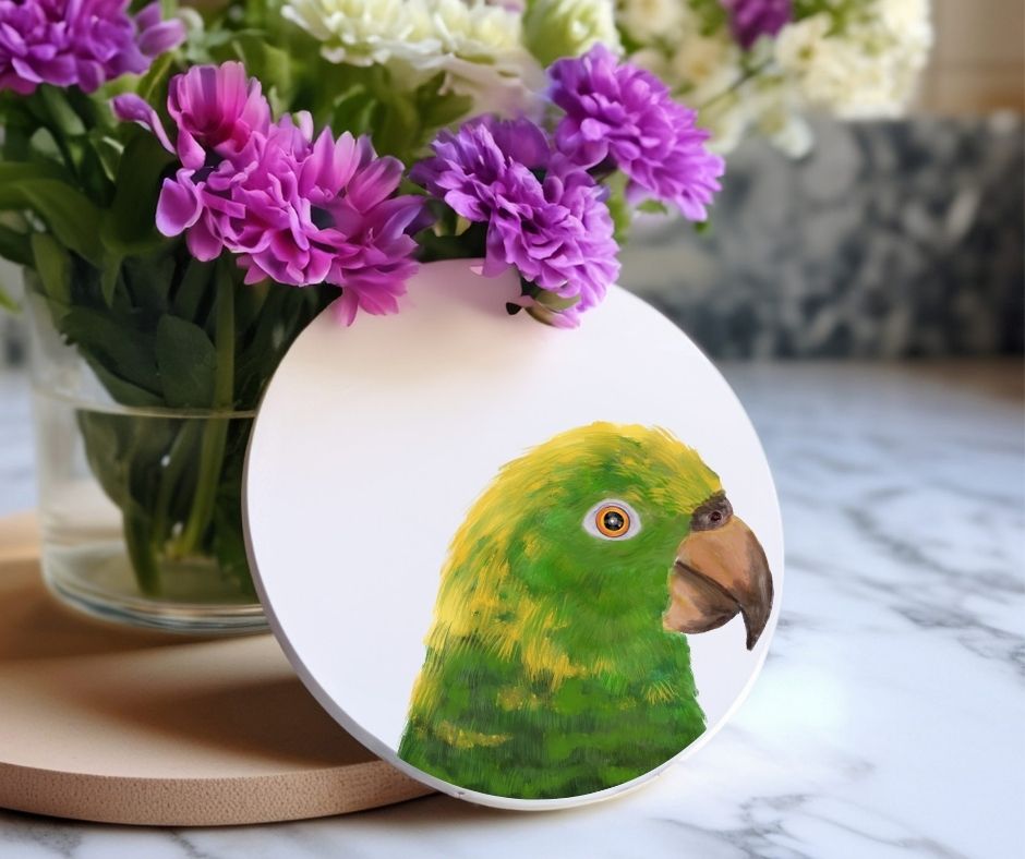 Amazon Parrot Portrait Ceramic Coaster - MerikaArt