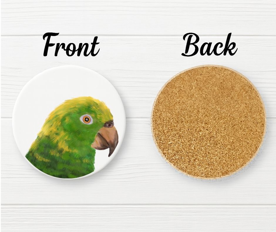 Amazon Parrot Portrait Ceramic Coaster - MerikaArt