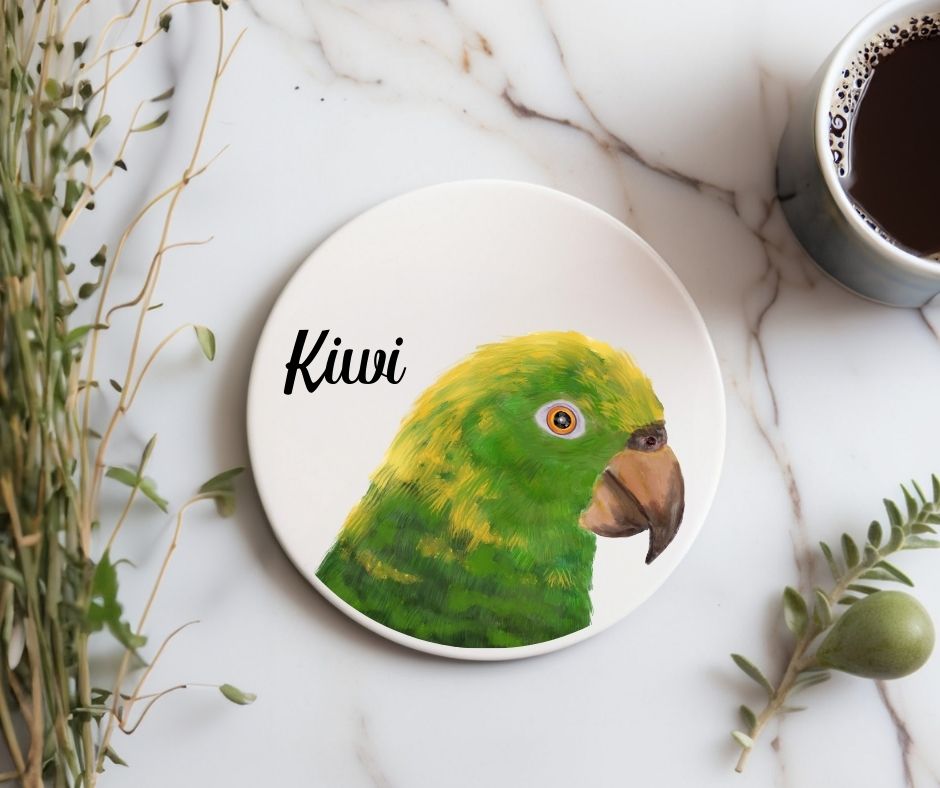 Amazon Parrot Portrait Ceramic Coaster - MerikaArt