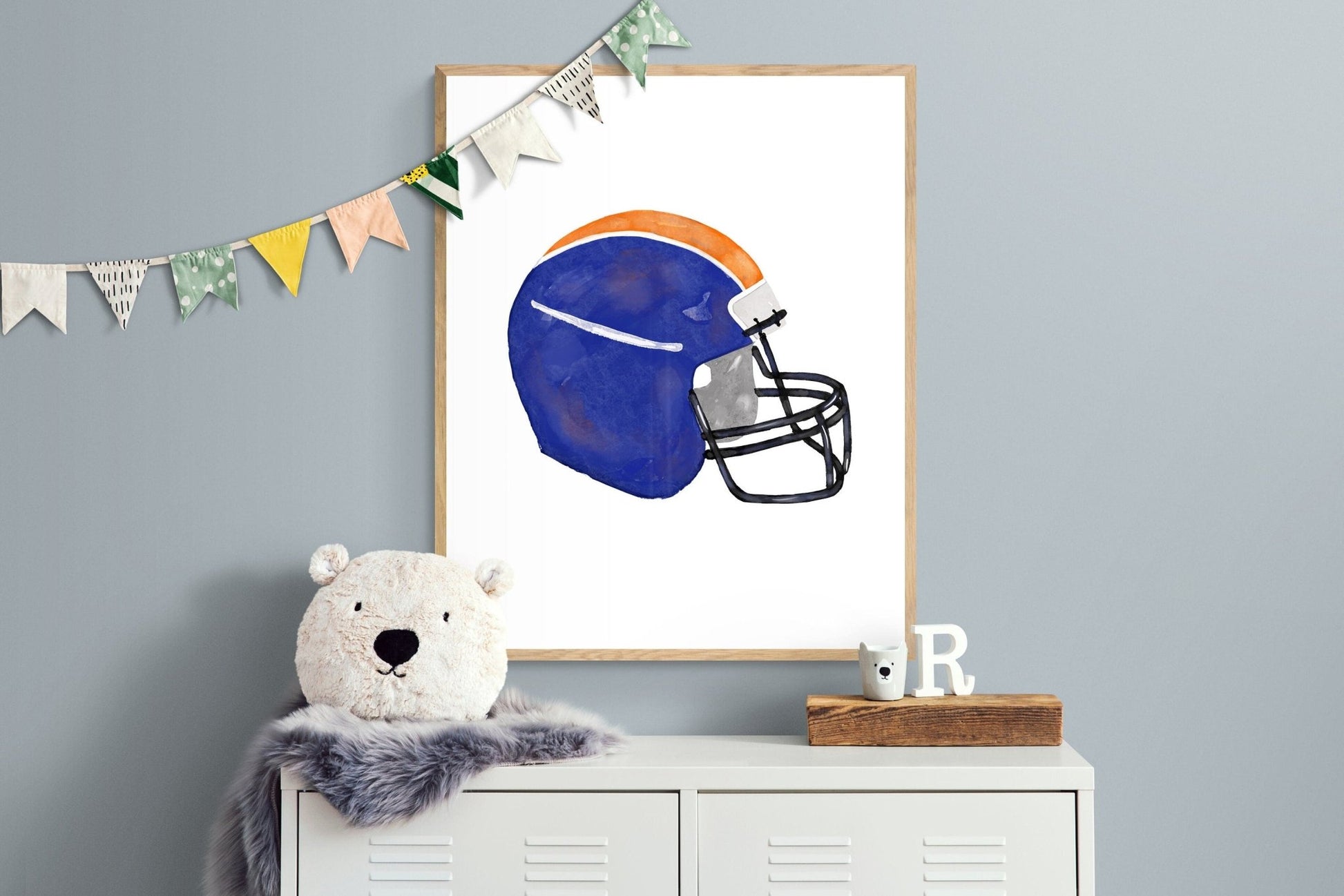 American Football Helmet Print, Sport Painting, Boys Room Wall Art, Boys Room Gift, Kids Wall Art, Nursery Decor, Sports Lover Drawing - MerikaArt