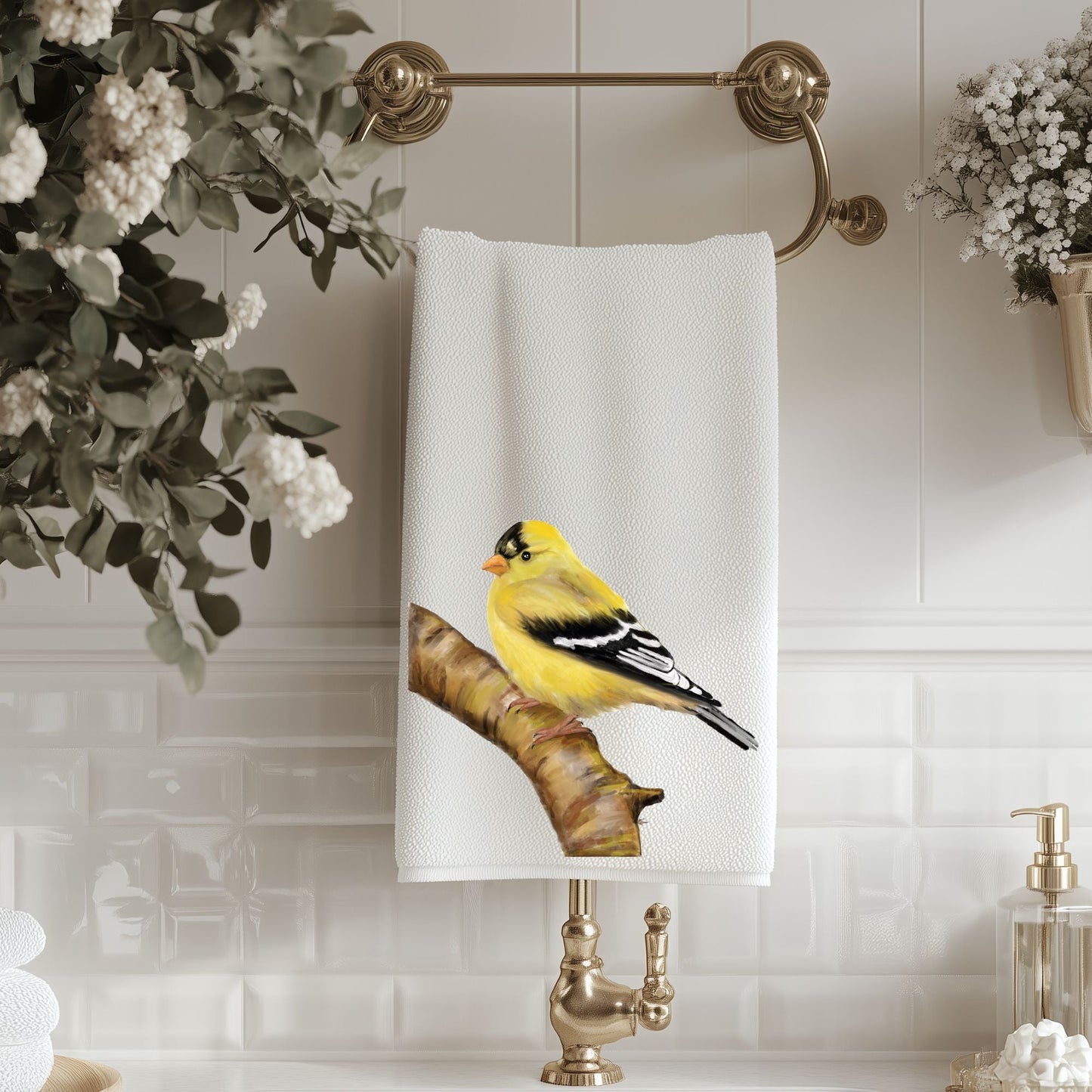 American Goldfinch Bathroom Towel - MerikaArt