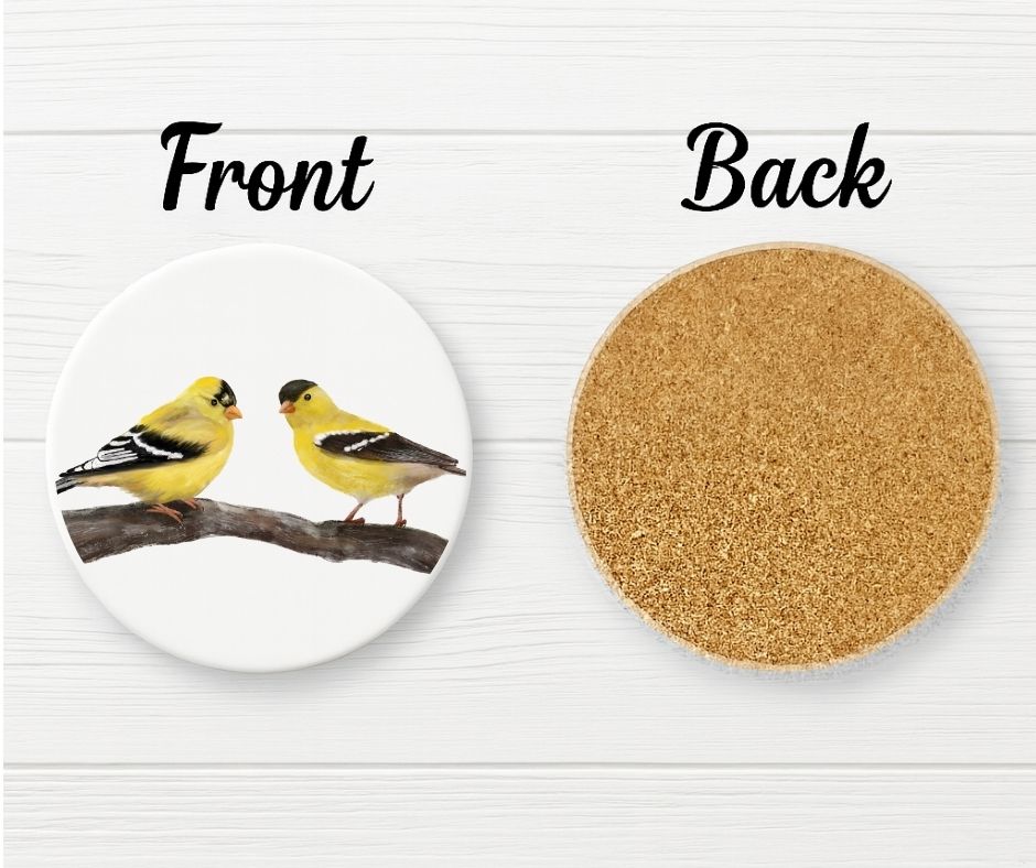 American Goldfinch Birds Ceramic Coaster - MerikaArt