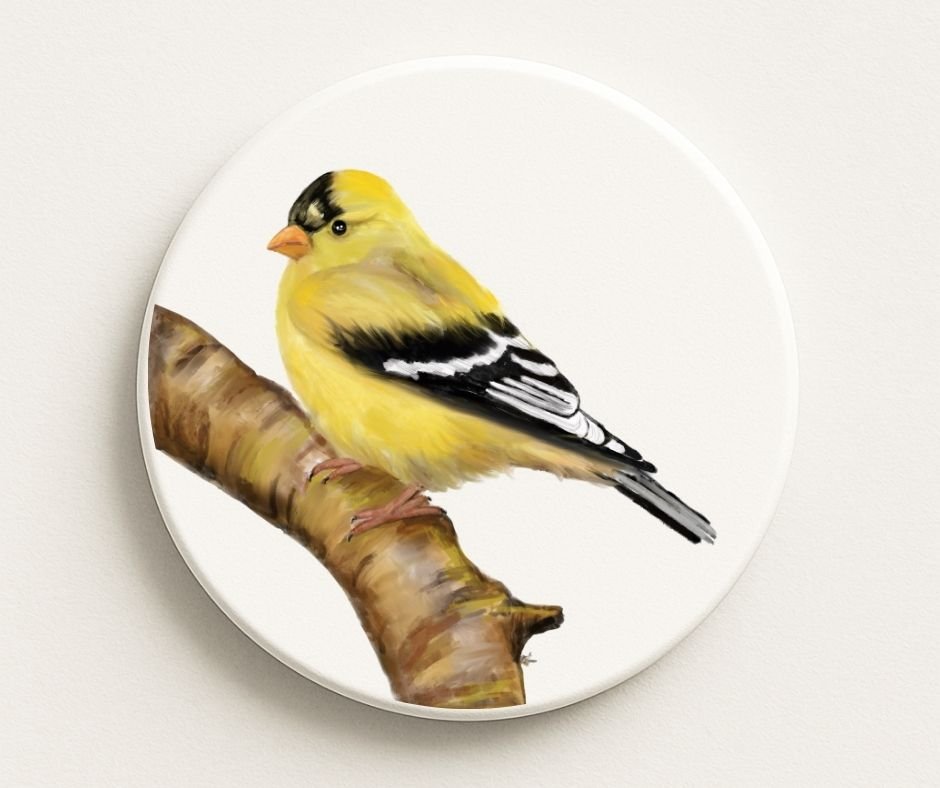 American Goldfinch Ceramic Coaster - MerikaArt