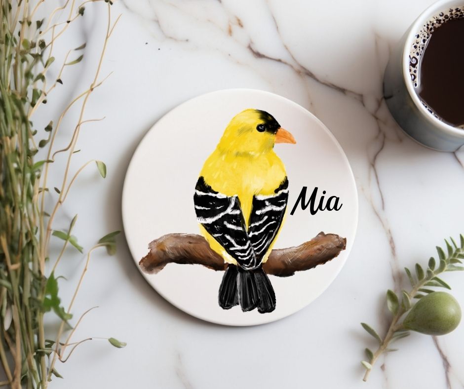 American Goldfinch Ceramic Coaster - MerikaArt
