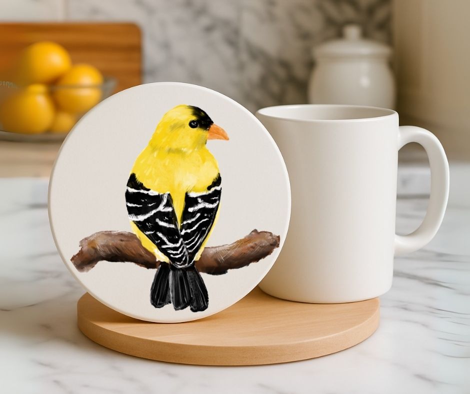 American Goldfinch Ceramic Coaster - MerikaArt