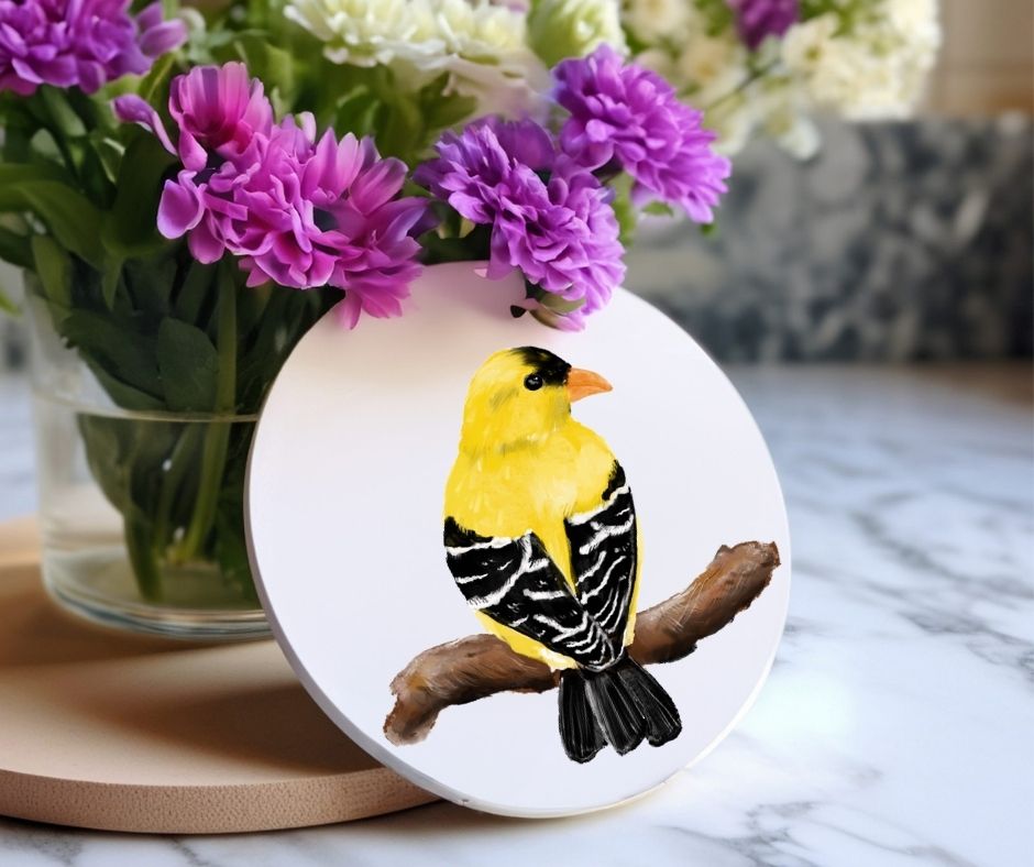 American Goldfinch Ceramic Coaster - MerikaArt