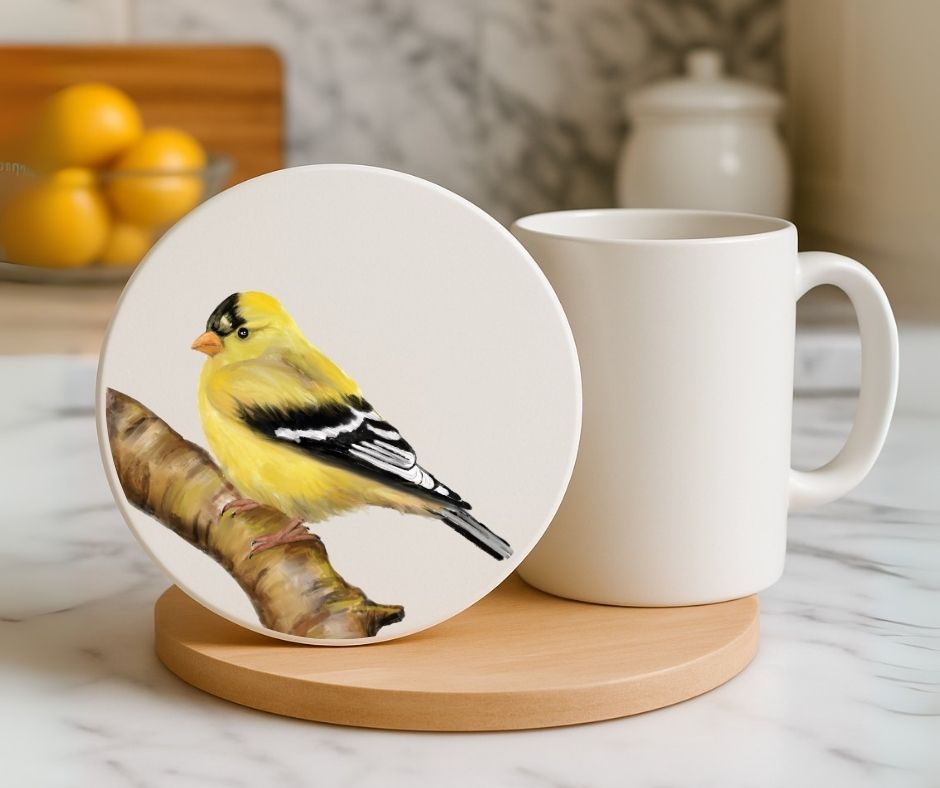 American Goldfinch Ceramic Coaster - MerikaArt