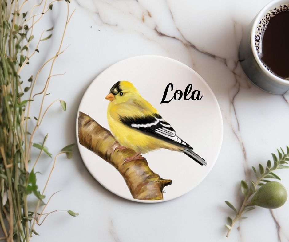 American Goldfinch Ceramic Coaster - MerikaArt