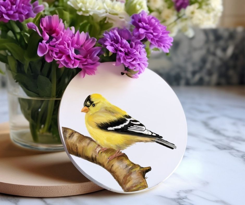 American Goldfinch Ceramic Coaster - MerikaArt