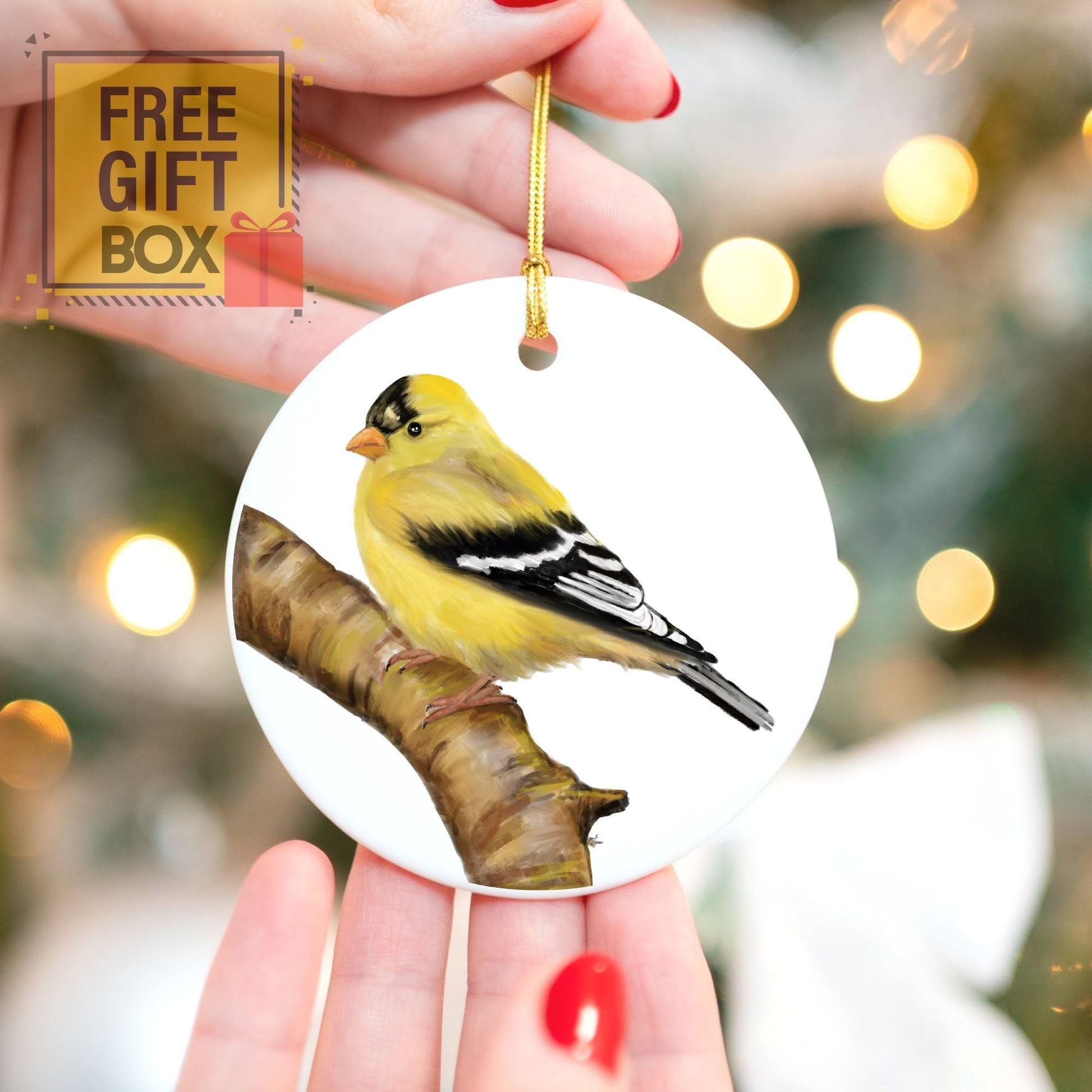 American Goldfinch Ceramic Ornament - MerikaArt